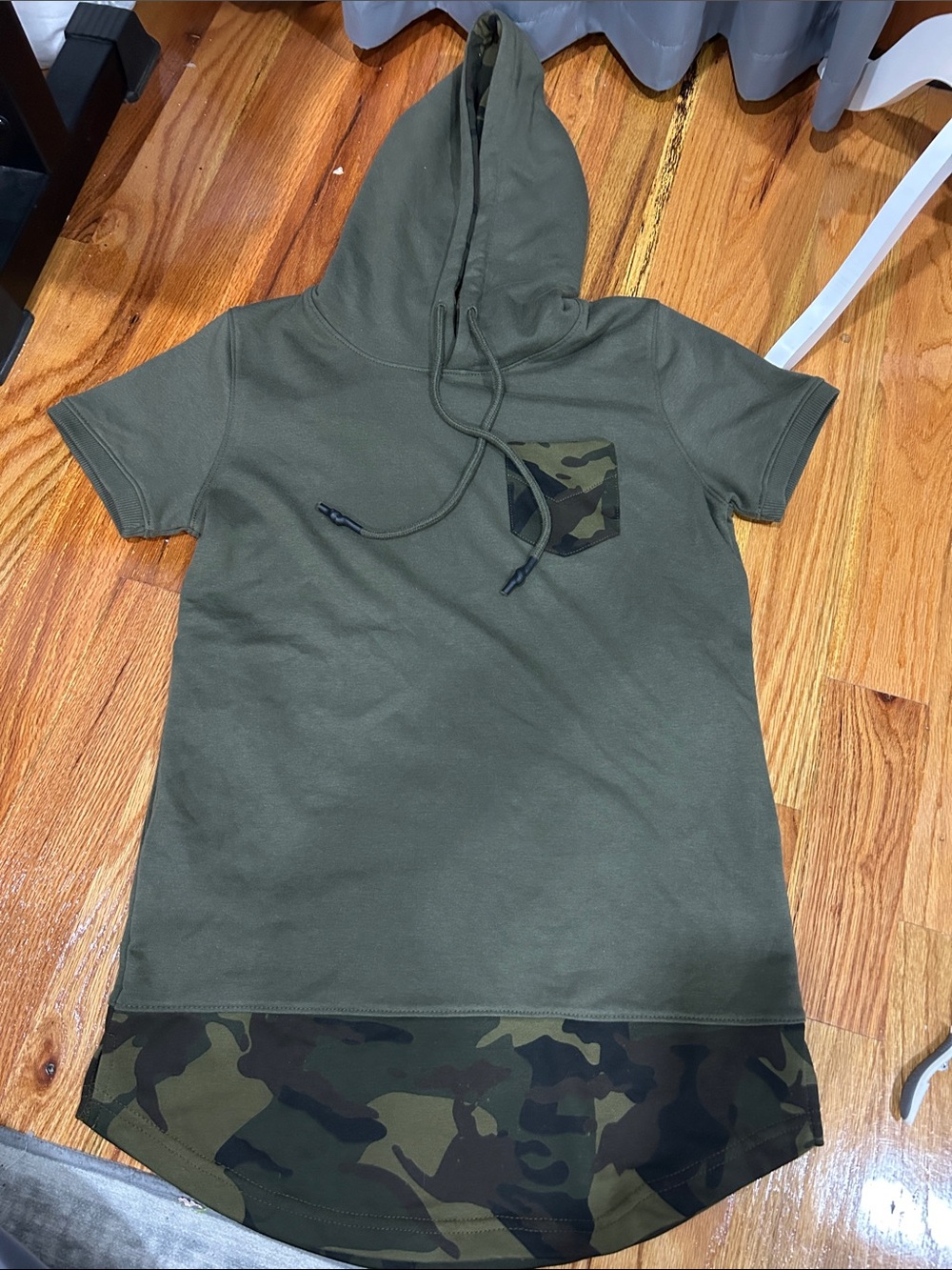 YoungLA Olive Green Short-Sleeve Hoodie with Camo Accents
